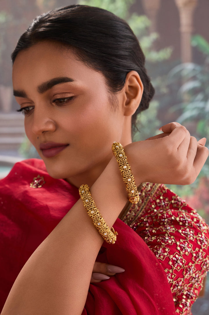 Srilatha Temple Work Bangles - Set Of 2