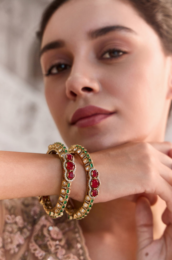 Archie Red Polki Bangles - Set of 2