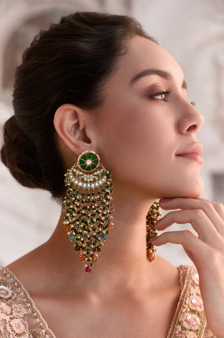 Uravshi Green Kundan Earrings