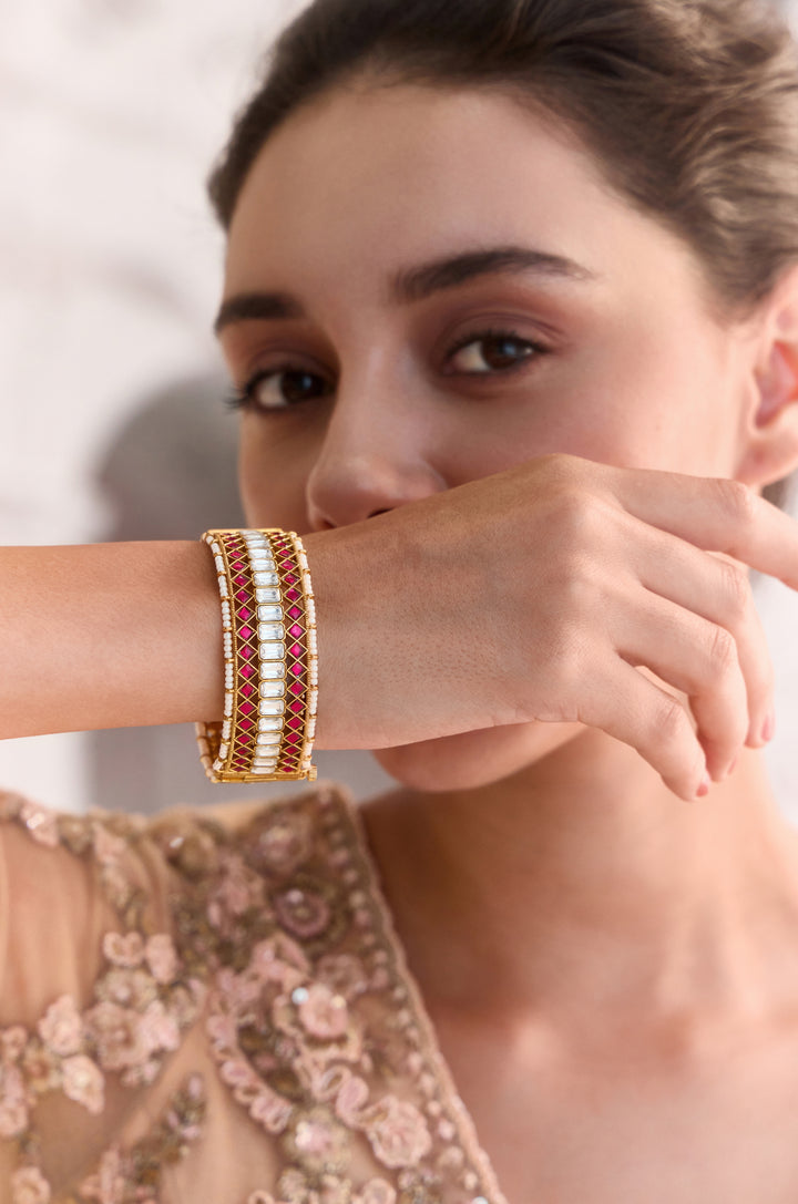 Jevika Red Kundan Bangle