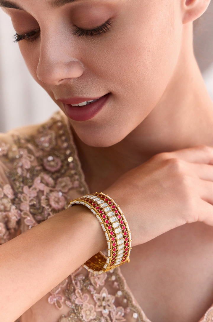 Jevika Red Kundan Bangle