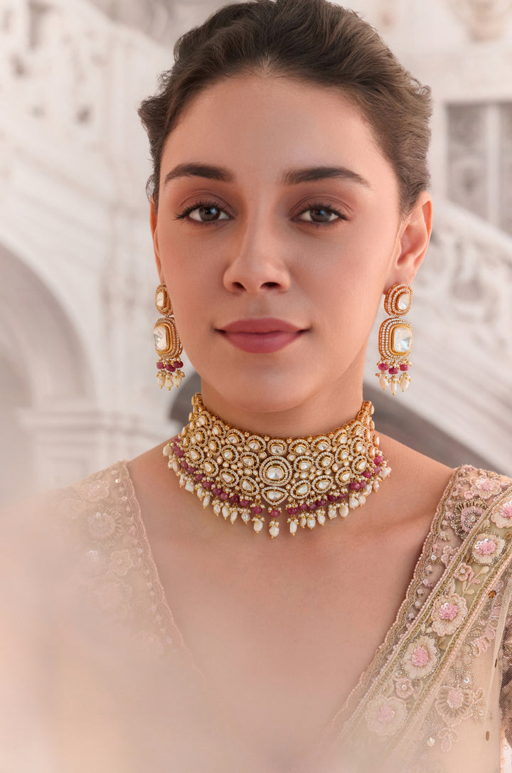 Alizeh Pink Polki Necklace Set