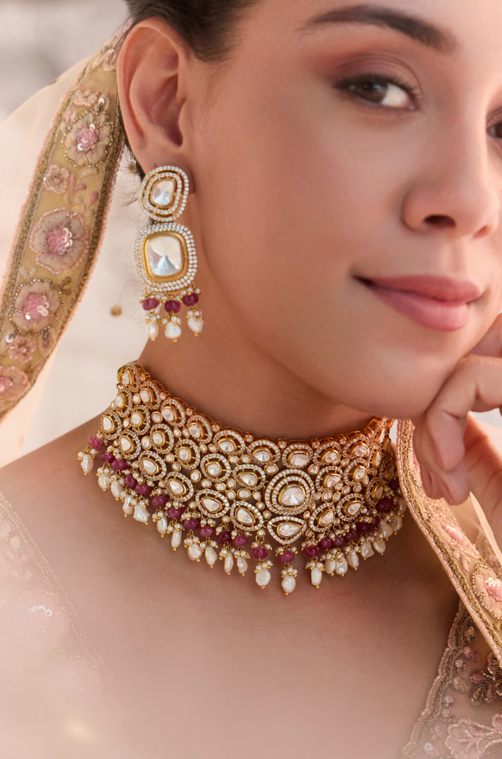 Alizeh Pink Polki Necklace Set