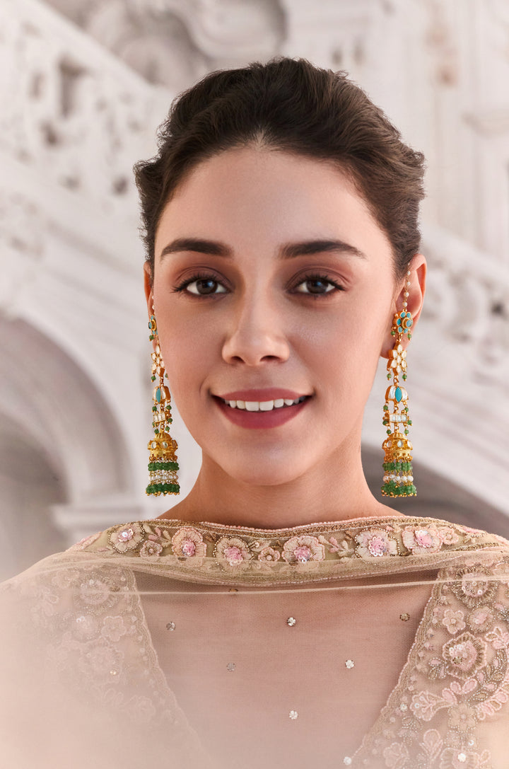 Anvaya Turquoise Kundan Jhumka Earrings