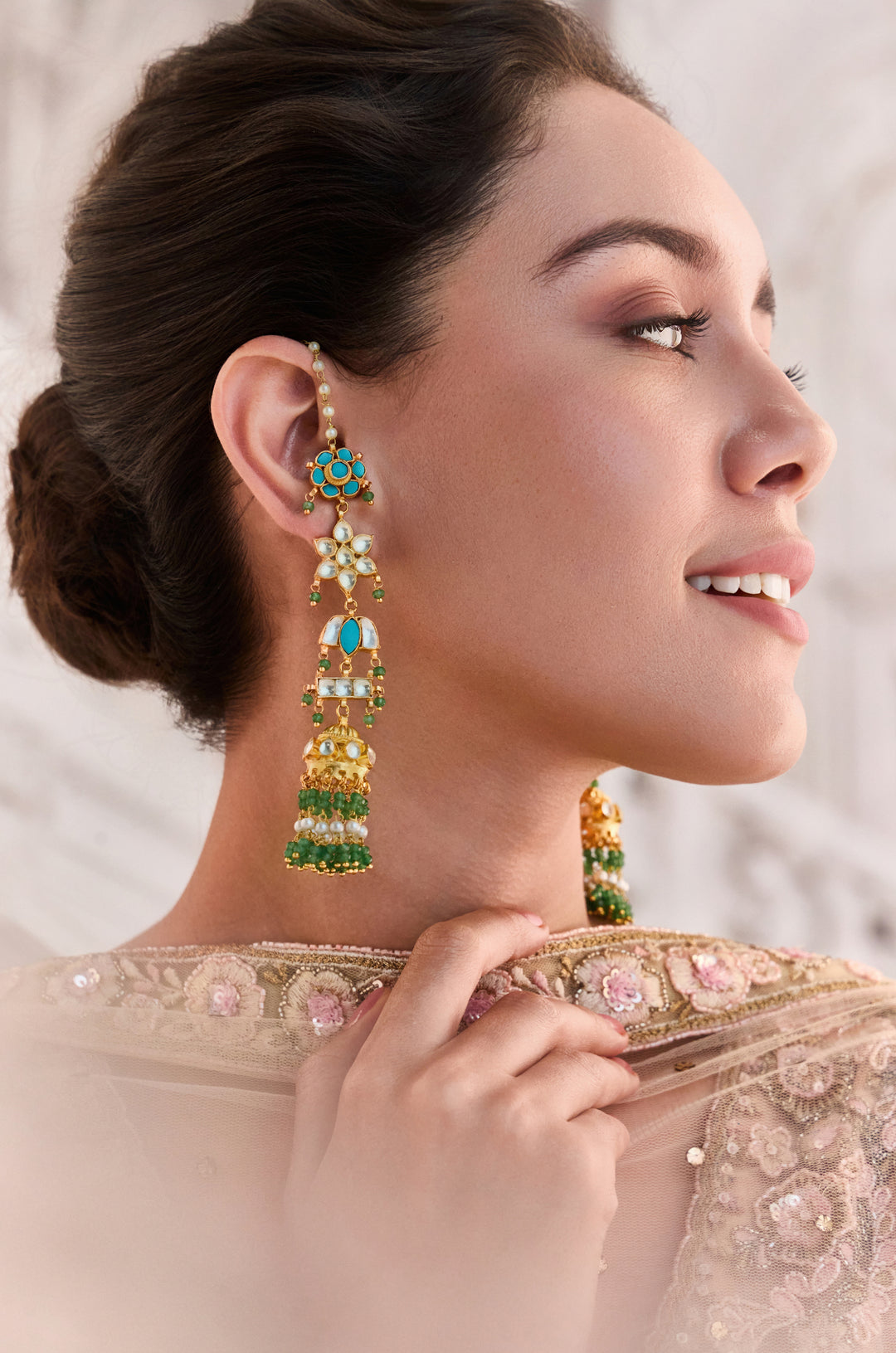 Anvaya Turquoise Kundan Jhumka Earrings