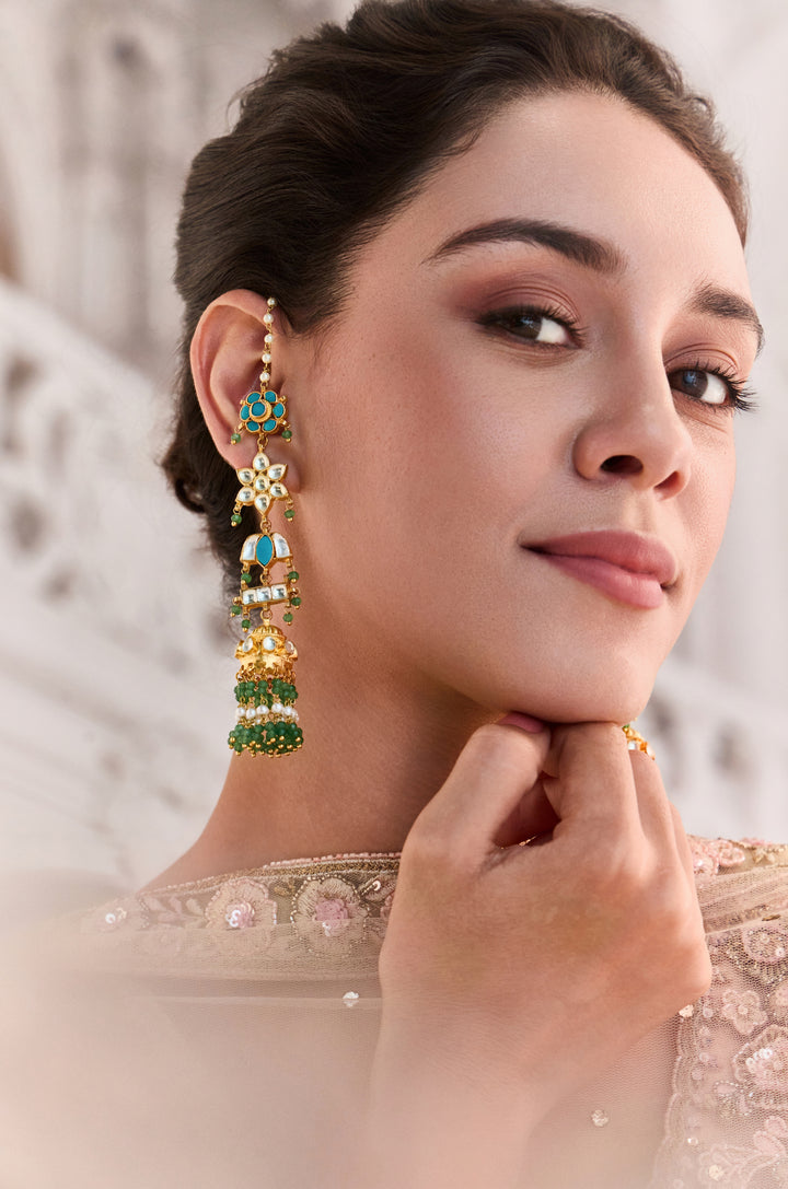 Anvaya Turquoise Kundan Jhumka Earrings