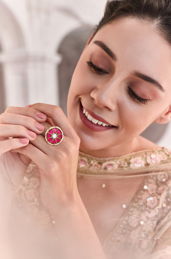Rashi Red Kundan Ring