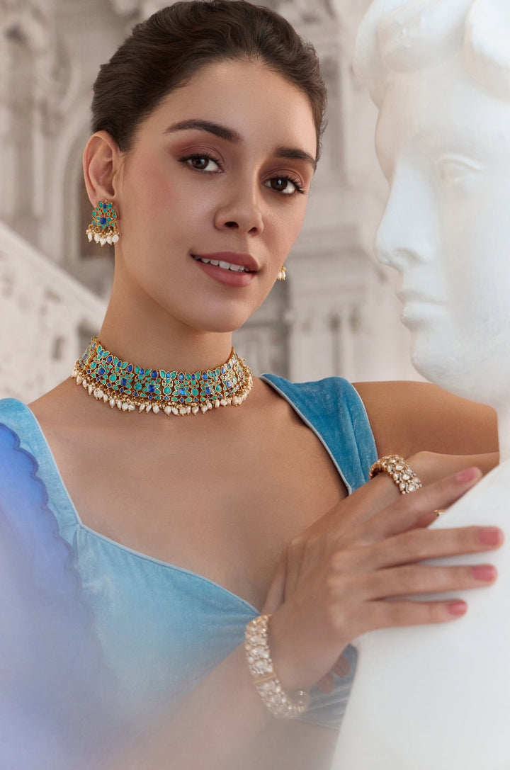 Neelam Turquoise Kundan Necklace Set