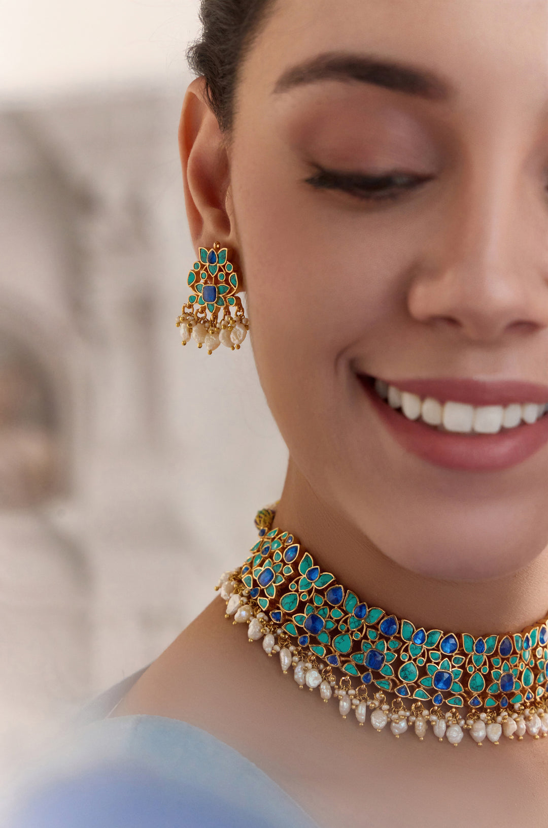 Neelam Turquoise Kundan Necklace Set