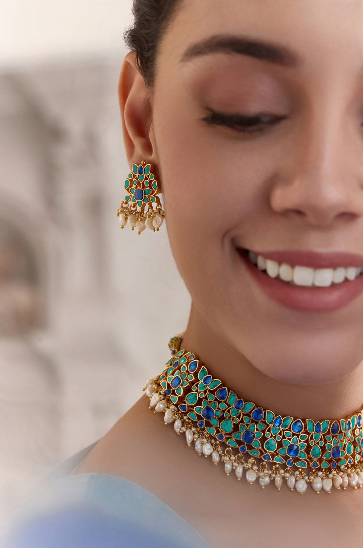 Neelam Turquoise Kundan Necklace Set