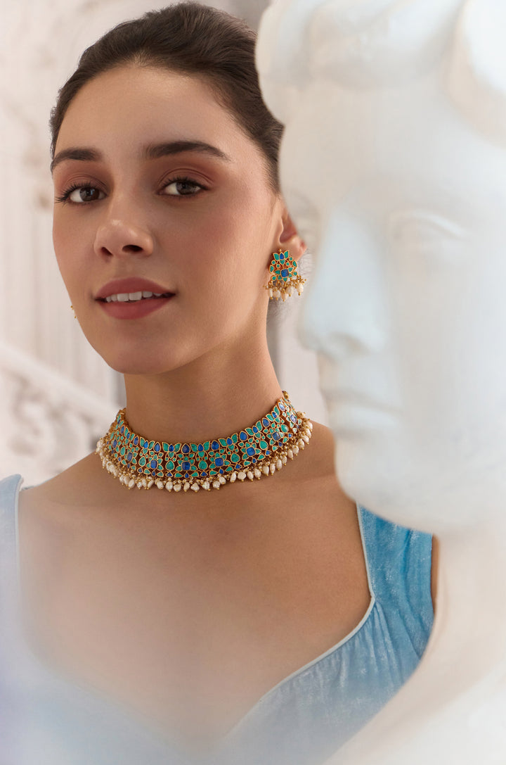 Neelam Turquoise Kundan Necklace Set