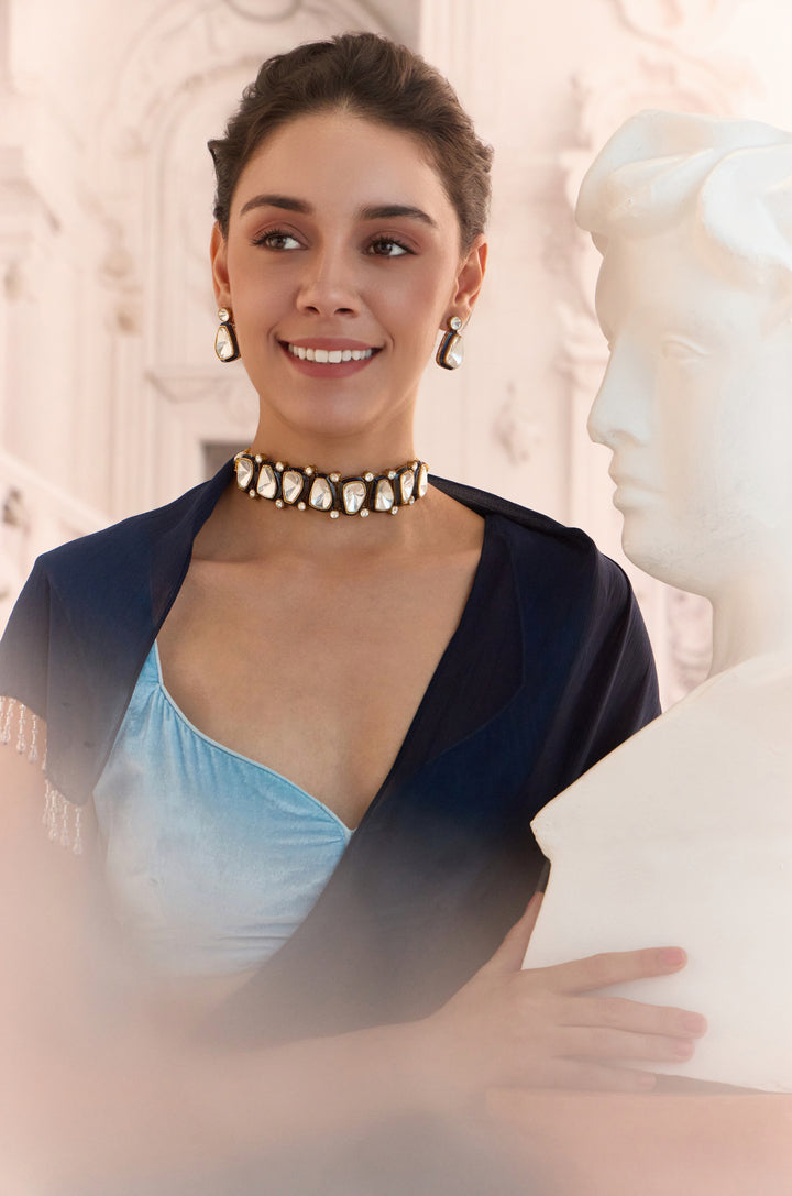 Tarisha Blue Polki Necklace Set