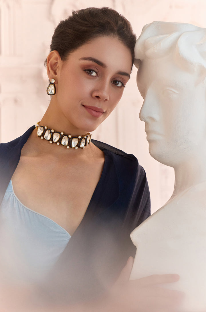 Tarisha Blue Polki Necklace Set