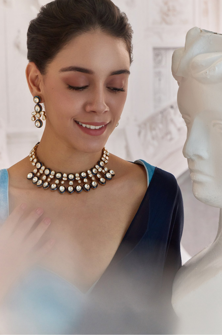 Payal Blue Polki Necklace Set