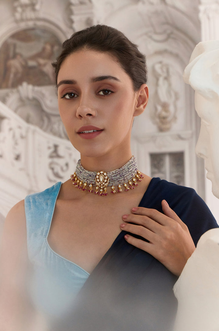 Zaina Purple Polki Necklace