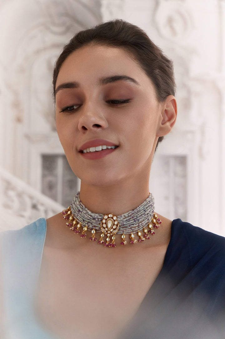 Zaina Purple Polki Necklace