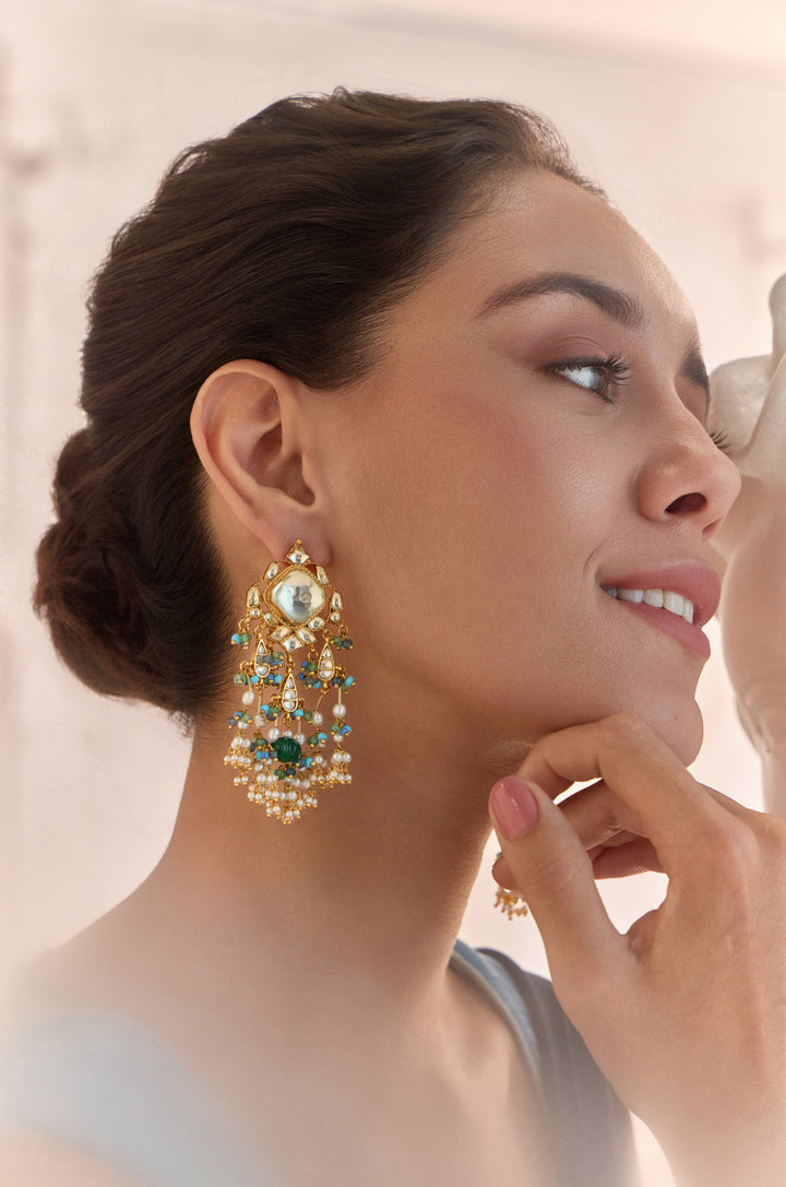 Vrishti Blue Kundan Earrings