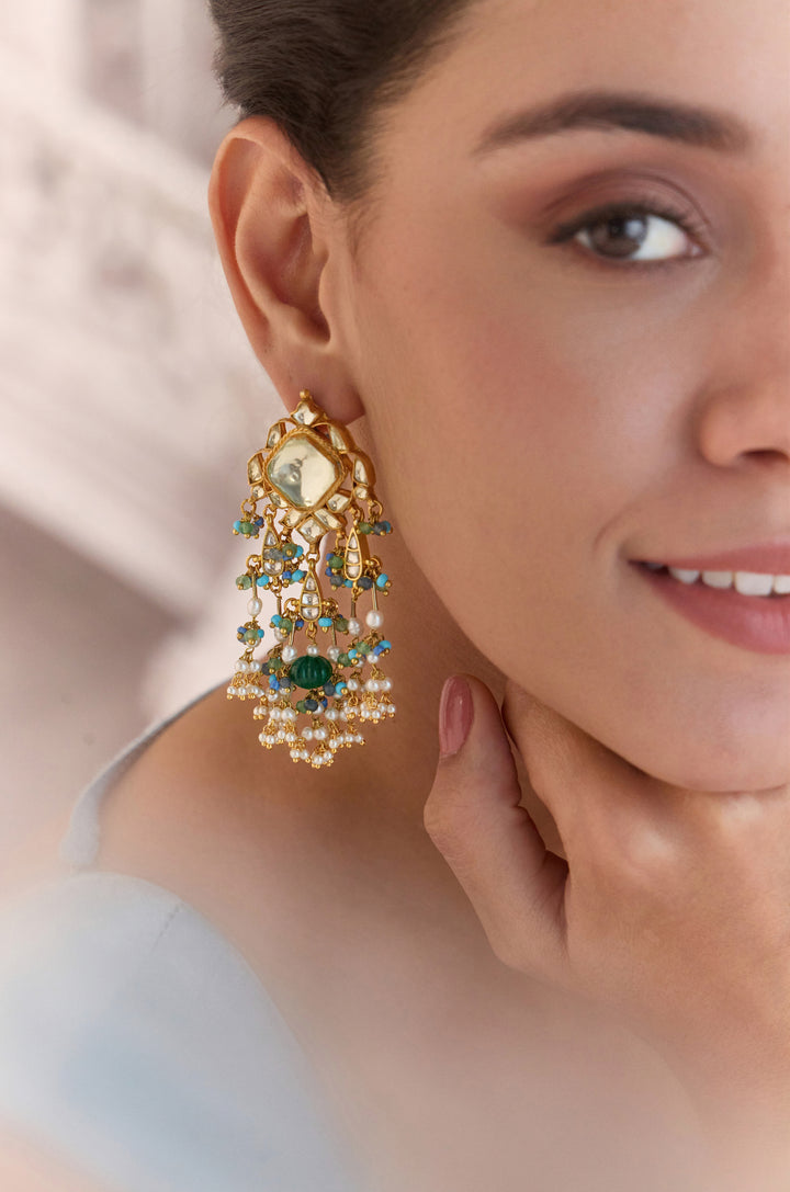 Vrishti Blue Kundan Earrings