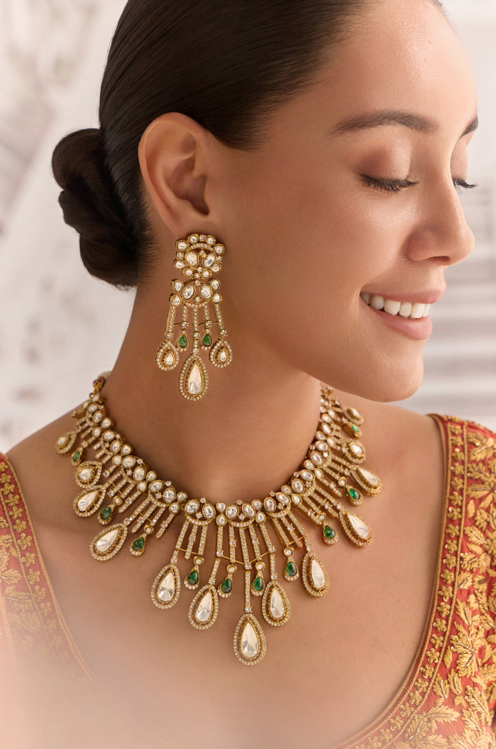 Aariz Green Polki Necklace Set