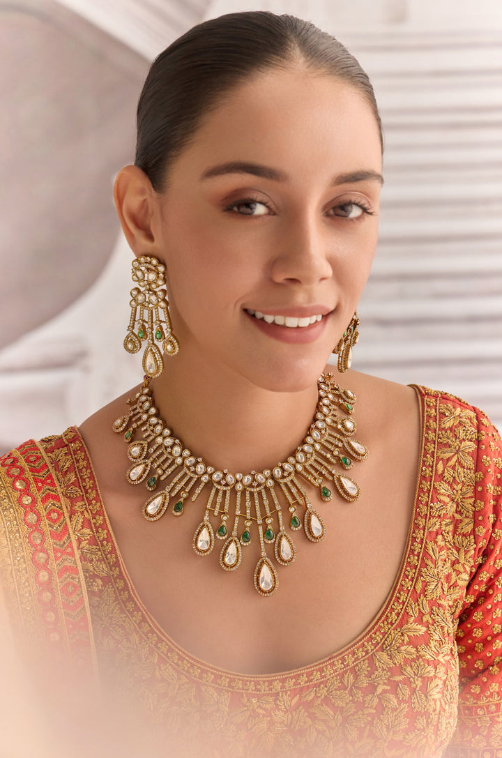 Aariz Green Polki Necklace Set