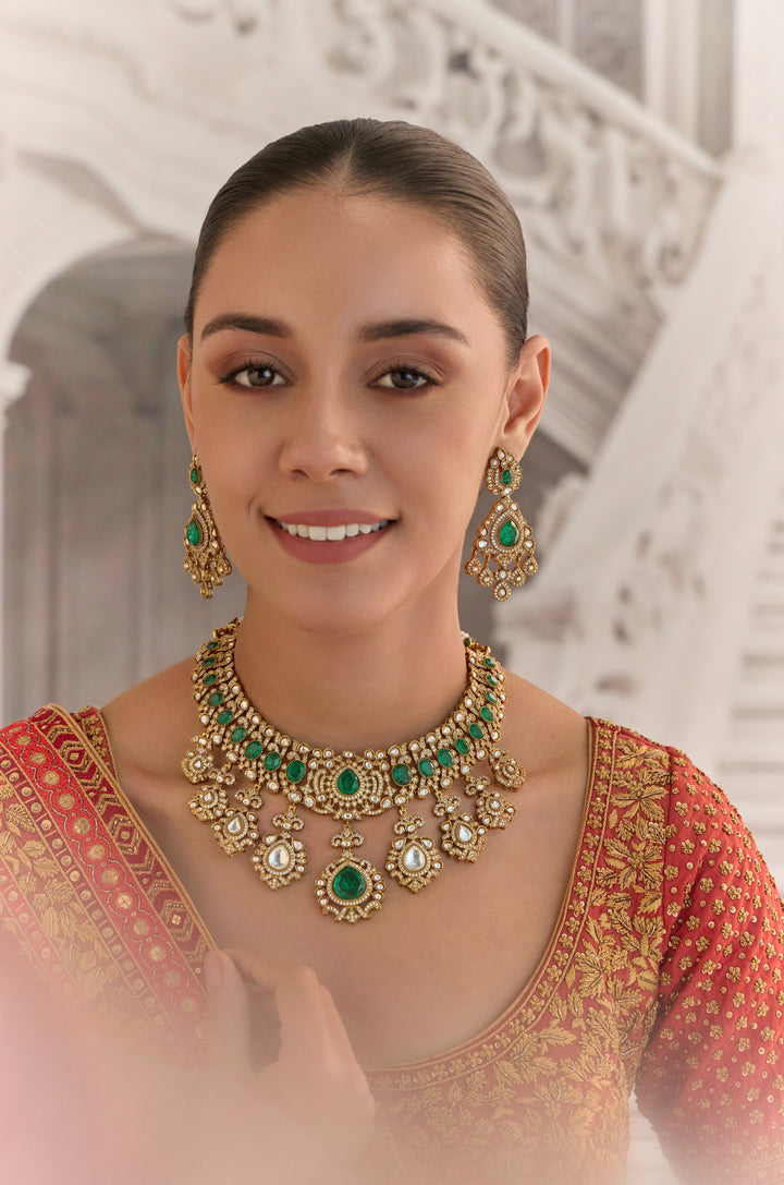 Palki Green Polki Necklace Set