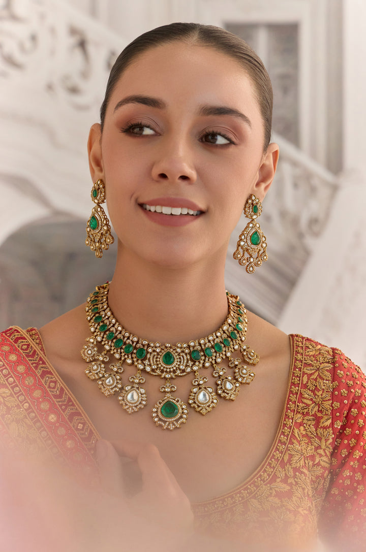 Palki Green Polki Necklace Set