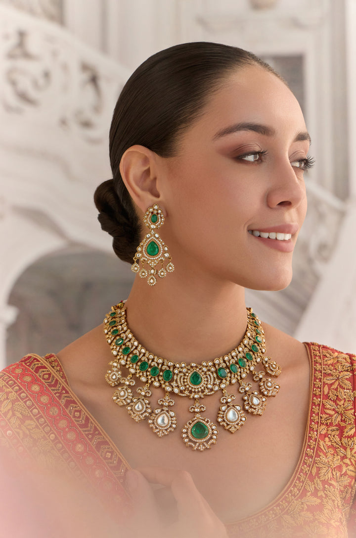 Palki Green Polki Necklace Set