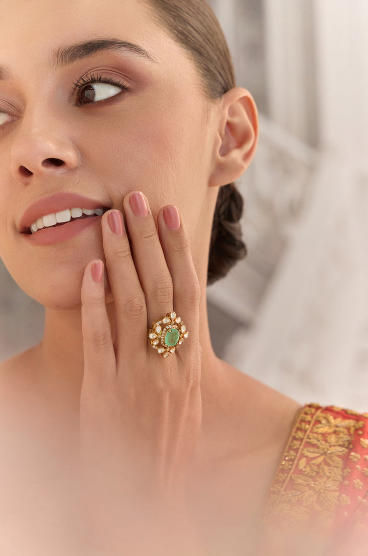 Isha Mint Polki Silver Ring