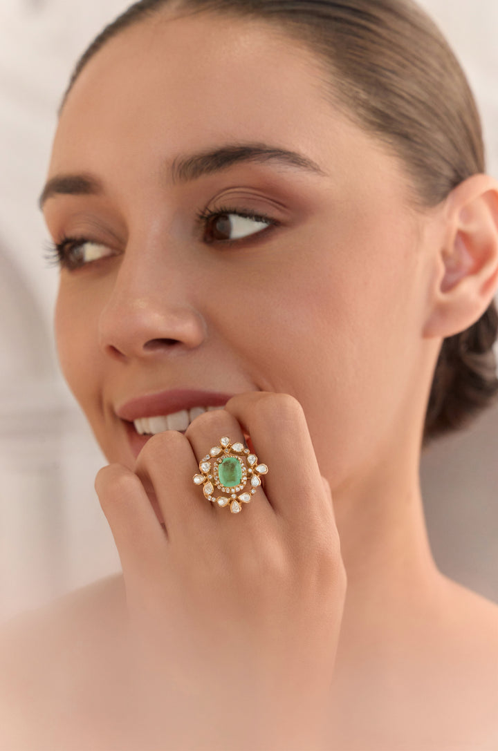 Isha Mint Polki Silver Ring