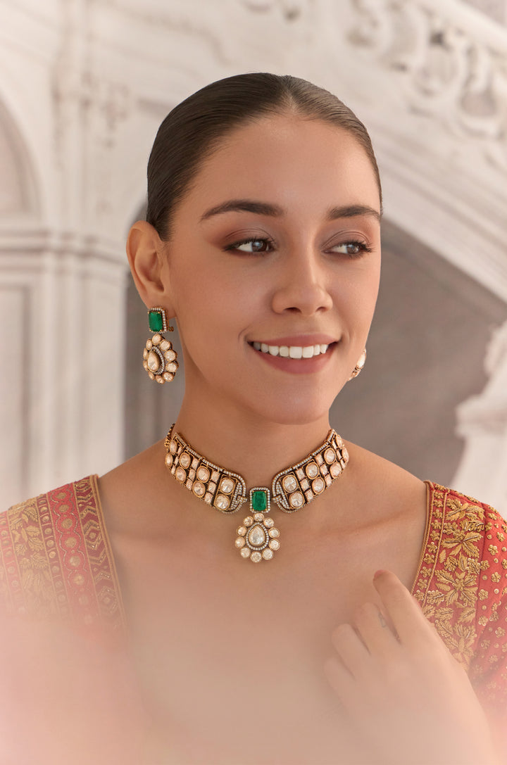 Madeline Green Polki Necklace Set