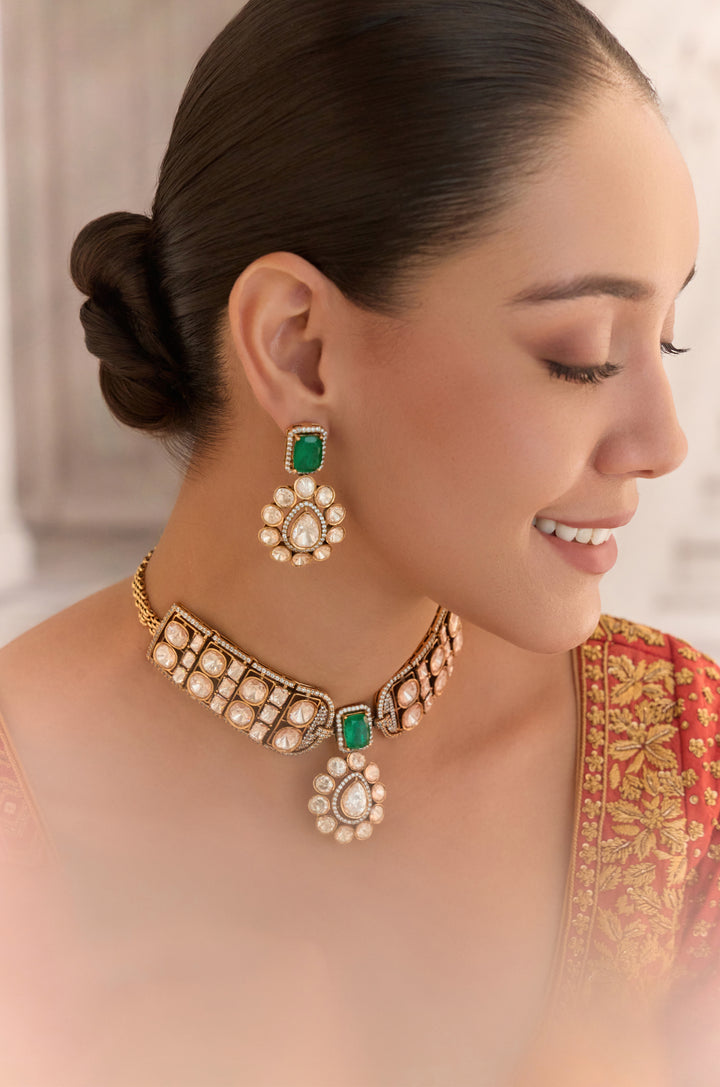 Madeline Green Polki Necklace Set