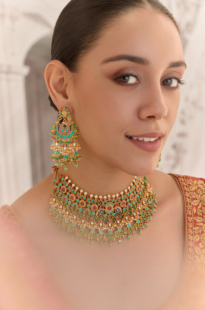 Orisha Turquoise Kundan Necklace Set