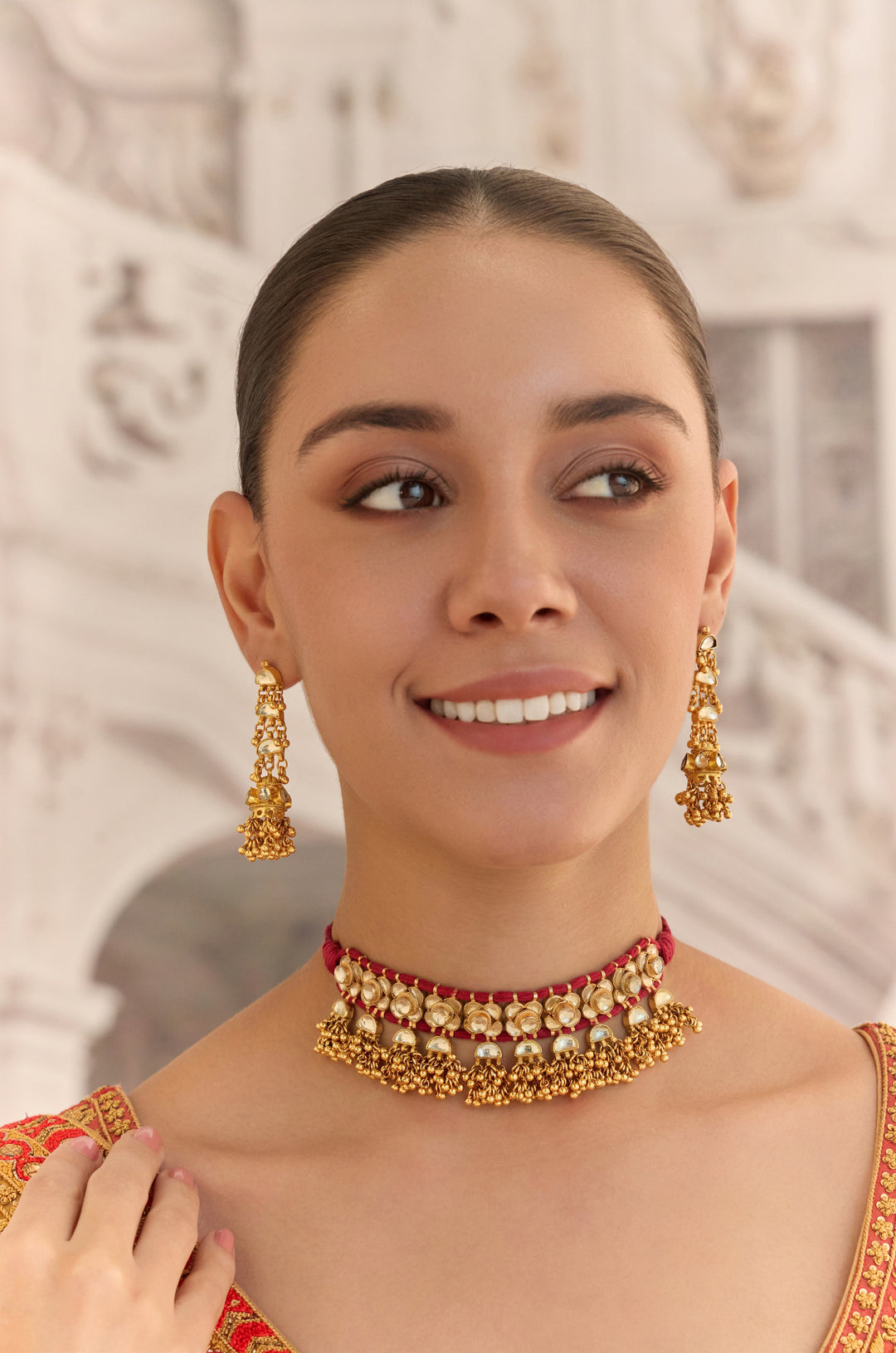 Savie Red Kundan Necklace Set