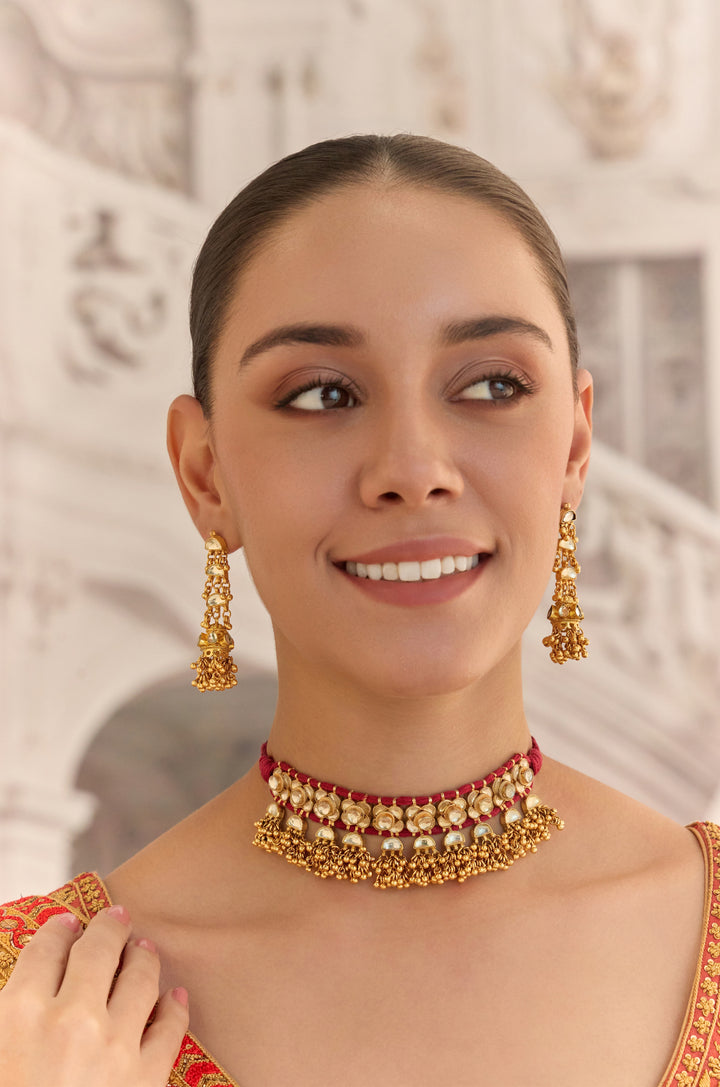 Savie Red Kundan Necklace Set