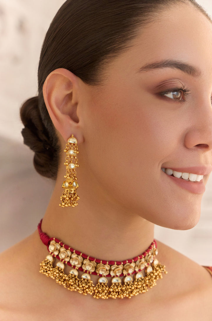 Savie Red Kundan Necklace Set