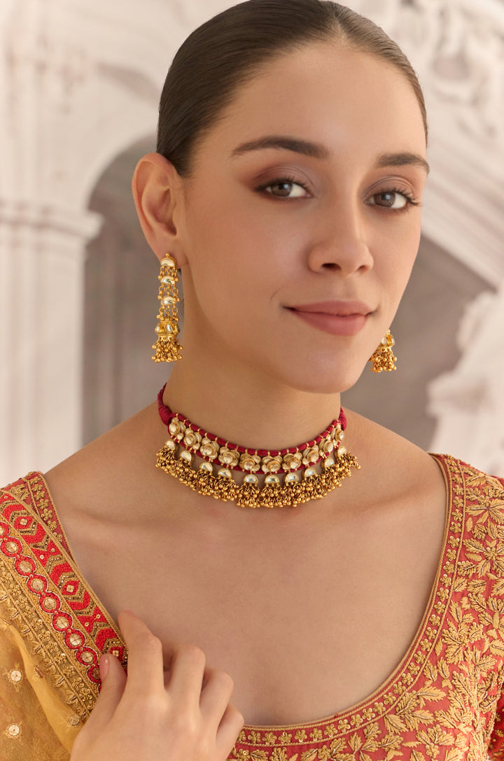 Savie Red Kundan Necklace Set