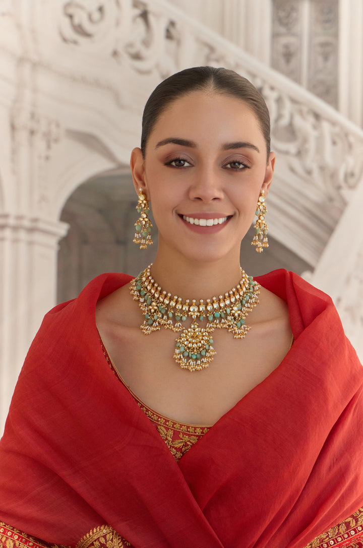 Neelam Kundan Necklace Set