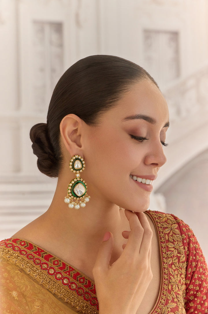Meher Enameled Green Polki Earrings