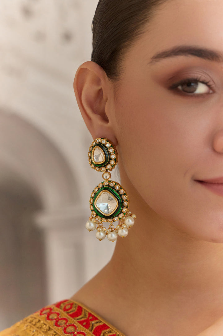 Meher Enameled Green Polki Earrings
