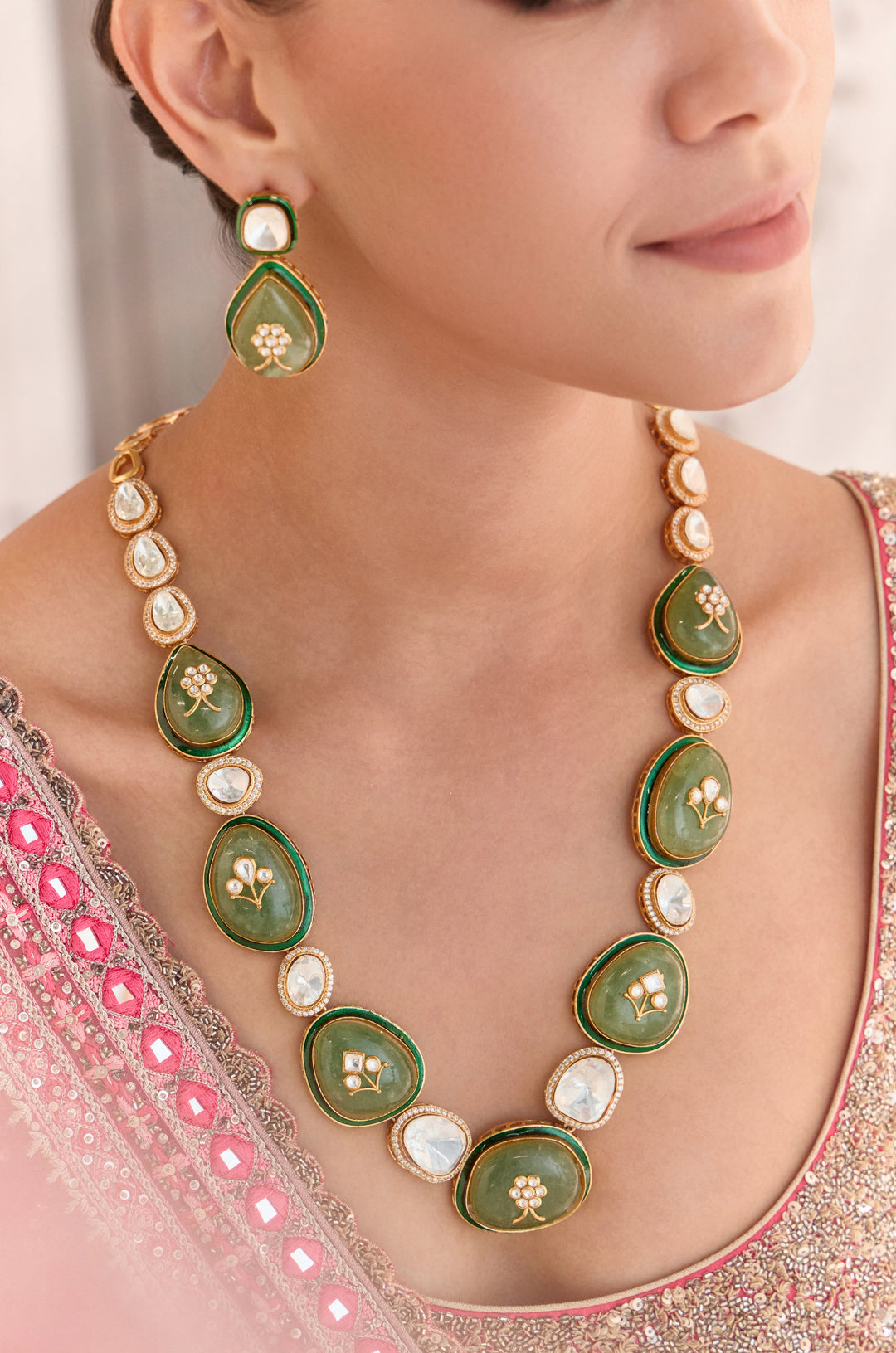 Jagvi Mint Polki Necklace Set