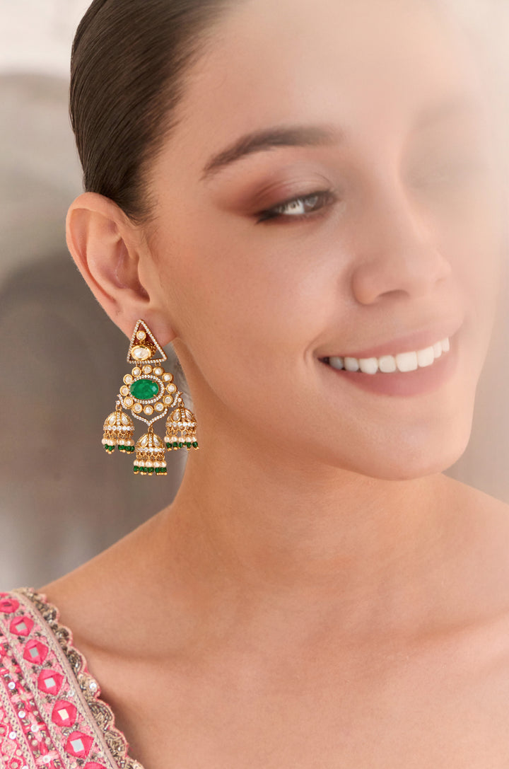 Jhilmil Green Polki Jhumka Earrings