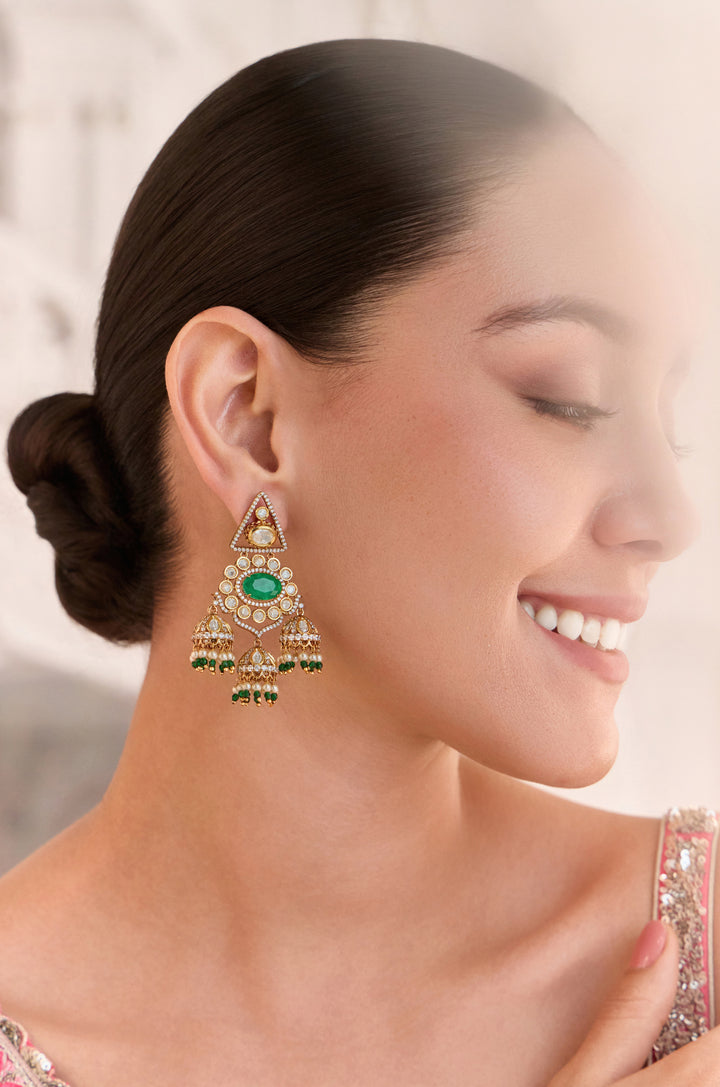 Jhilmil Green Polki Jhumka Earrings