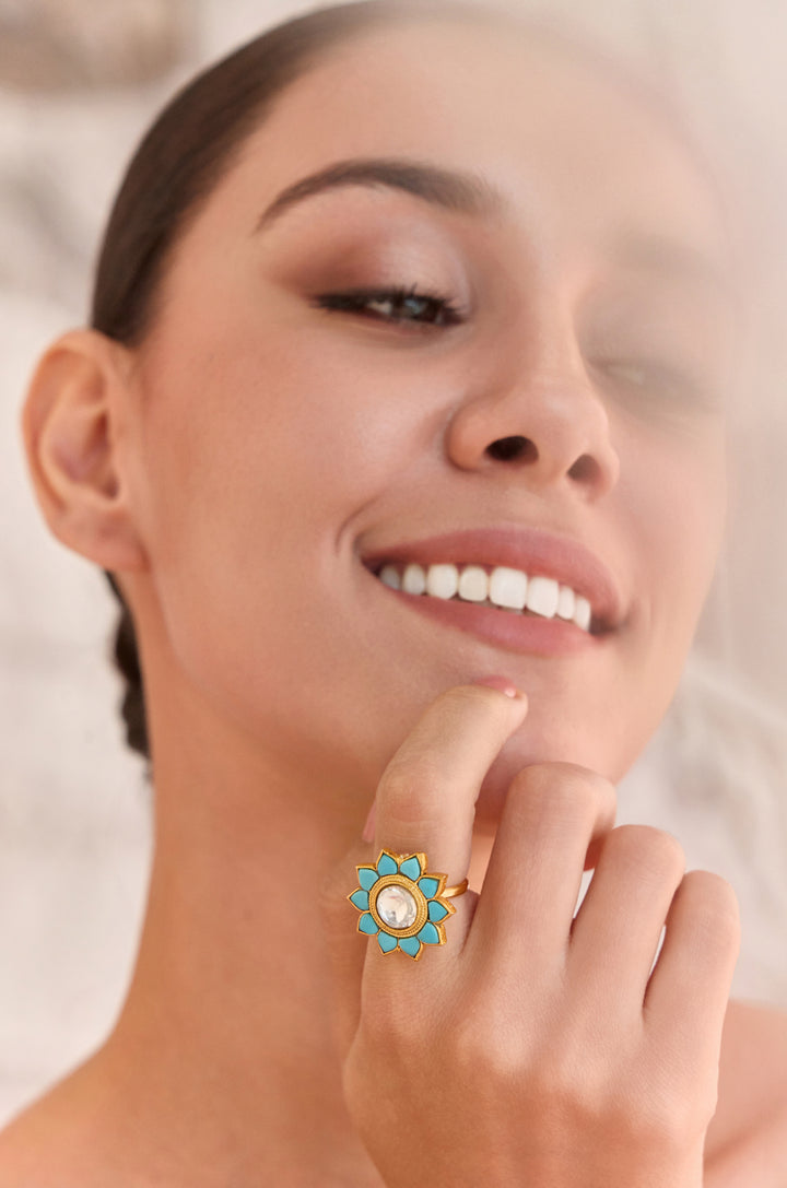 Pavani Turquoise Kundan Ring