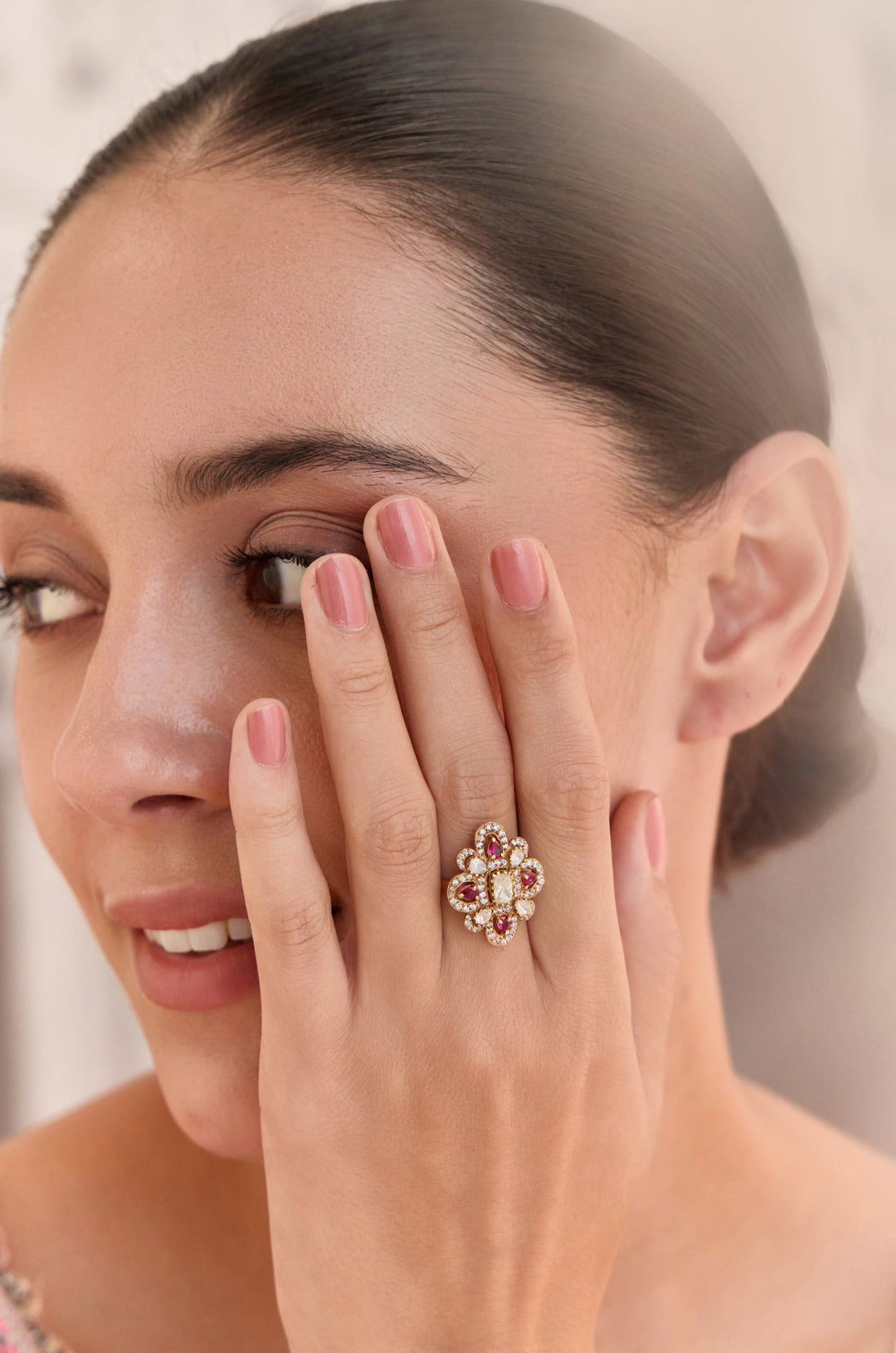 Vera Polki Floral Silver Ring