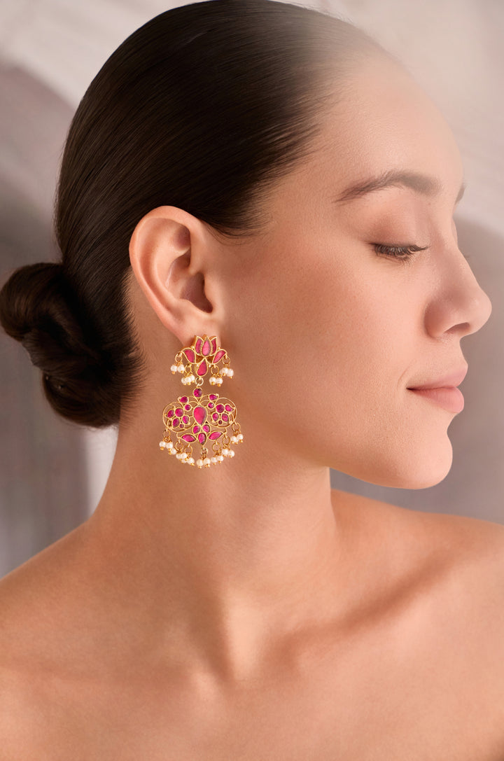 Kamal Pink Kundan Earrings