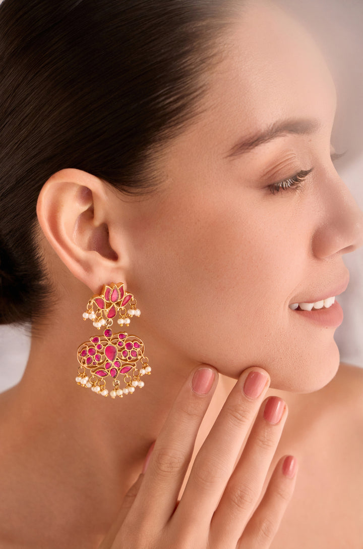 Kamal Pink Kundan Earrings