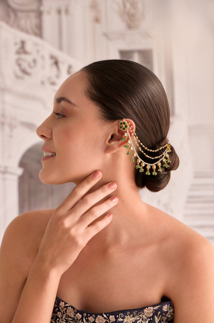 Rania Kundan Bugadi Kaan Chain Earrings