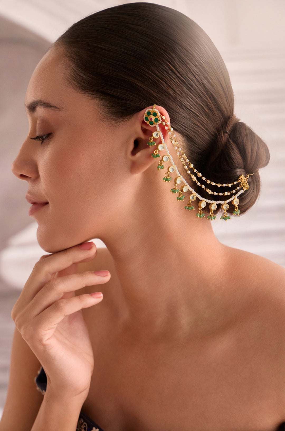 Rania Kundan Bugadi Kaan Chain Earrings
