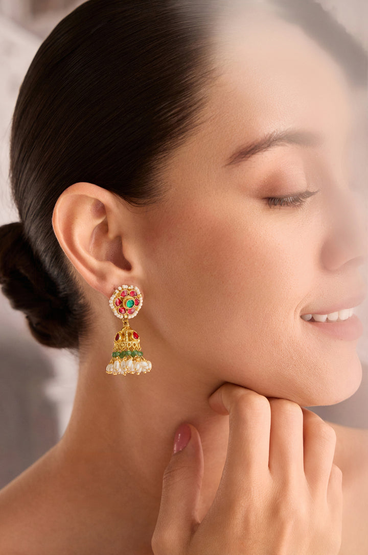Gauri Red Kundan Jhumka Earrings