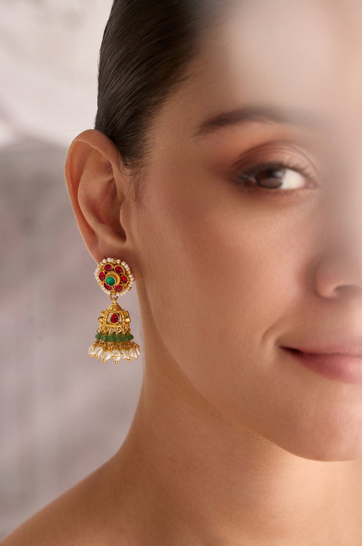 Gauri Red Kundan Jhumka Earrings